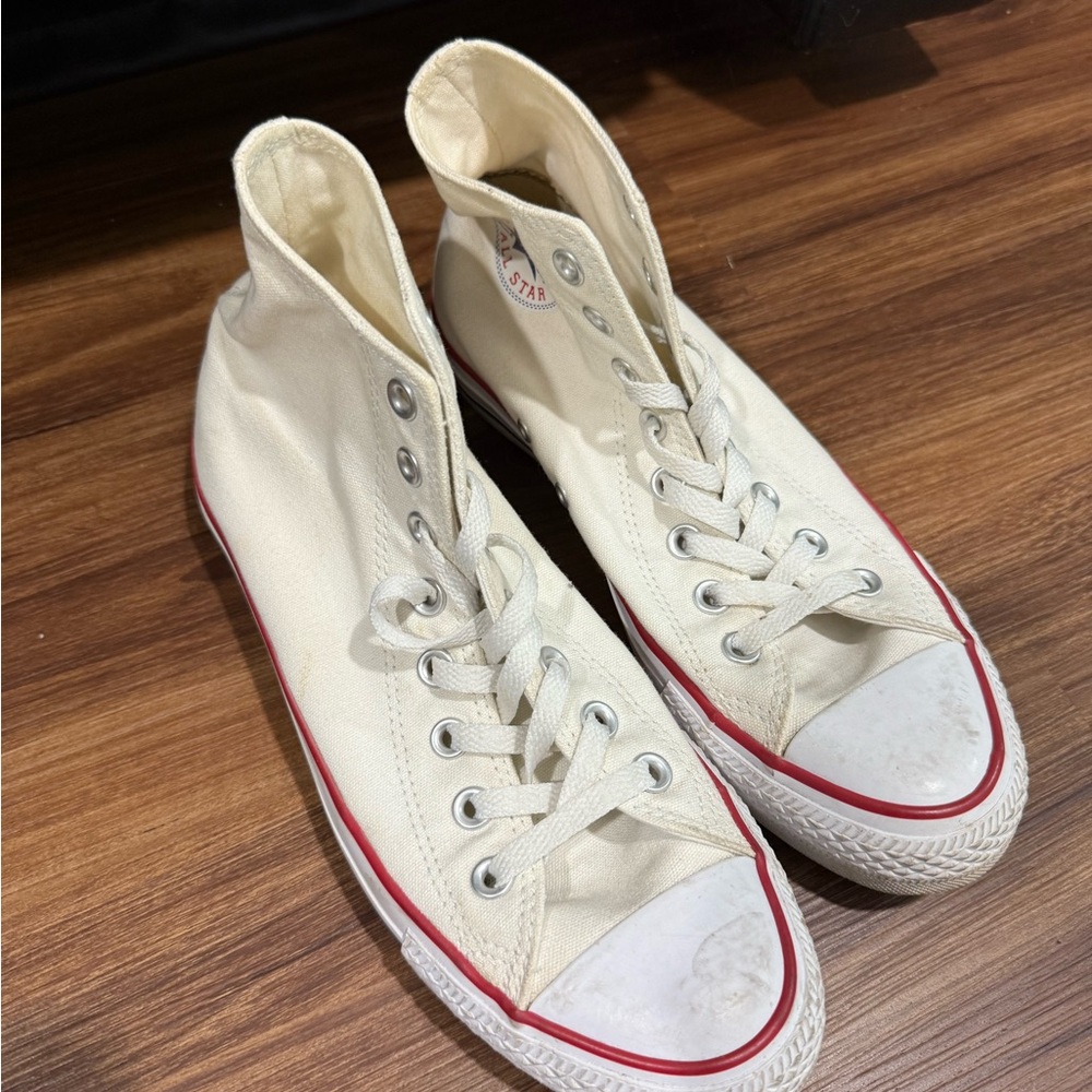 Converse Cream High-Top Sneakers with Red Trim